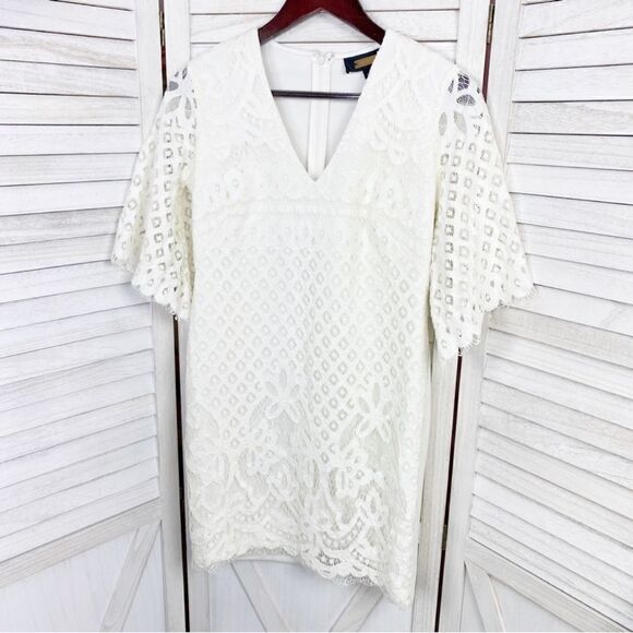 Alexia Admor Lace Front Bell Sleeve Sheath Dress Small Ivory White Half Sleeve - Picture 8 of 13